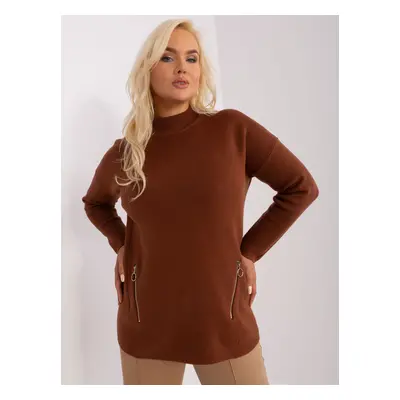 Hnědý dámský svetr plus size s viskózou XL