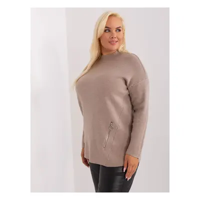 Tmavě béžový dámský svetr plus size velikosti s rolákem XL