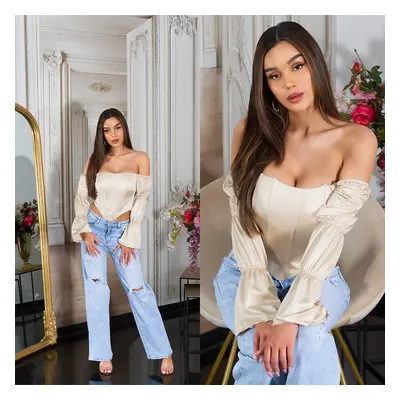 Sexy korzet Koucla Corset Top off-shoulder Satin Look BEIGE Einheitsgroesse