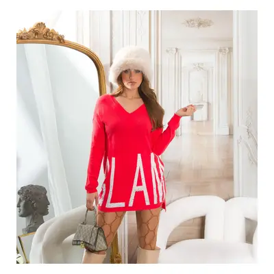 Trendy KouCla oversized v-sweater "GLAM" barva CORAL