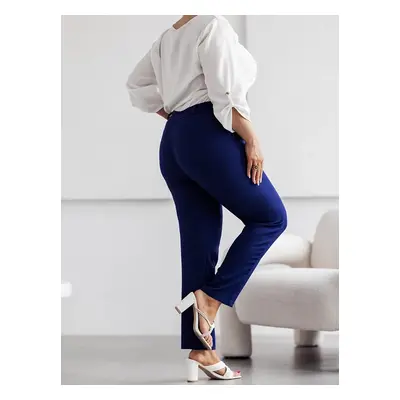 Tmavě modré elegantní dámské kalhoty plus size (728) odcienie niebieskiego