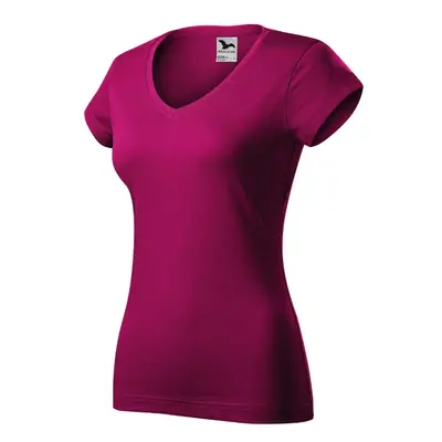 Fit V-neck tričko dámské fuchsia red