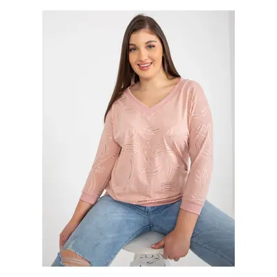 Světle růžová dámská halenka plus size s 3/4 rukávem JEDNA VELIKOST