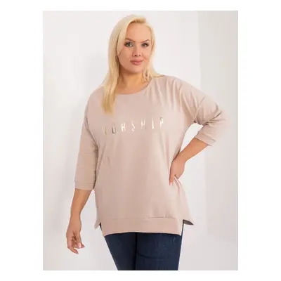 Béžová blůza plus size s nápisem