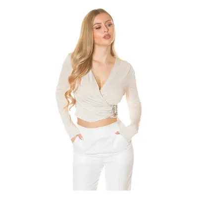 Sexy halenka Crop s třpytivou sponou BEIGE Einheitsgroesse