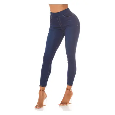 Sexy základní Jeggings s vysokým pasem darkblue