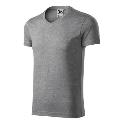 Slim Fit V-neck tričko pánské tmavě šedý melír