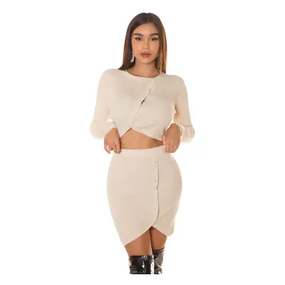 Sexy 2dílný set / Crop Top + Minisukně BEIGE Einheitsgroesse