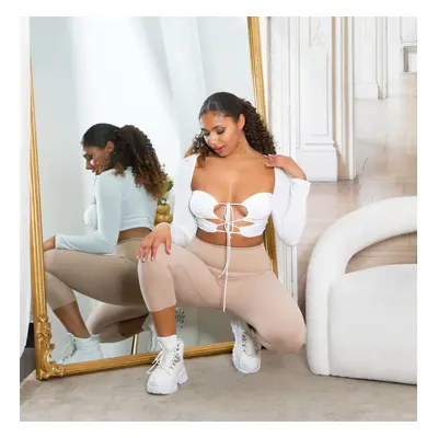 Sexy Musthave Capri legíny s vysokým pasem BEIGE