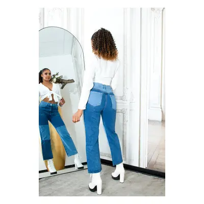 Trendy patchworkový vzhled Boyfriend Jeans denimblue 42