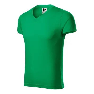 Slim Fit V-neck tričko pánské středně zelená