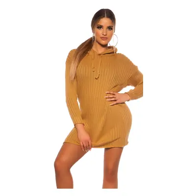 Sexy KouCla XXL pletené minišaty s kapucí BEIGE Einheitsgroesse