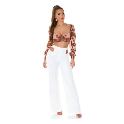 Sexy top Koucla Satin Look s dlouhými rukávy brown Einheitsgroesse