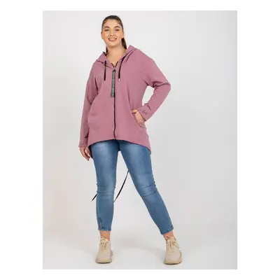 Prašně růžová plus size mikina na zip s žebrováním JEDNA VELIKOST