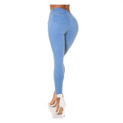 Sexy džíny s vysokým pasem Push Up Skinny Jeans roztrhané denimblue