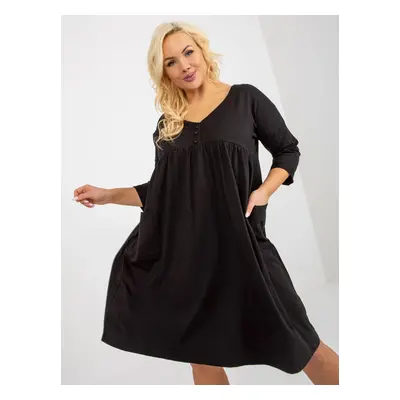 Černé mikinové šaty plus size basic s kapsami JEDNA VELIKOST