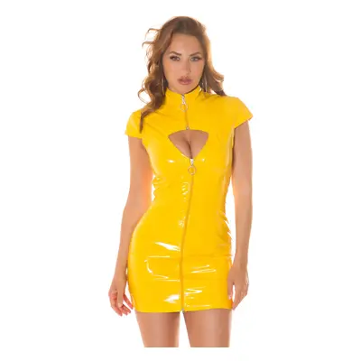 Sexy minišaty Koucla Latex Look se zipem a výřezem GELB