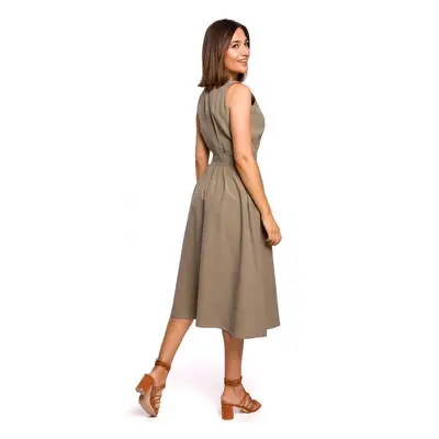 Zavinovací šaty bez rukávů - S224 khaki - Stylove khaki