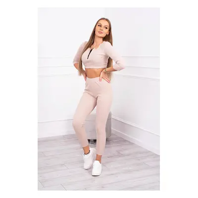 Žebrovaný crop top set světle béžový UNI