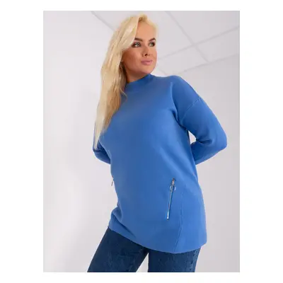 Modrý dámský svetr plus size velikosti s rolákem XL