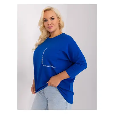 Kobaltově modrá halenka plus size s kulatým výstřihem JEDNA VELIKOST