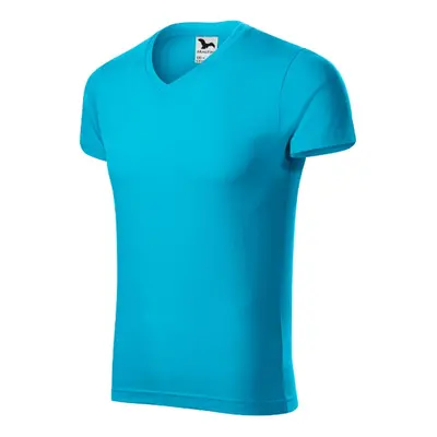 Slim Fit V-neck tričko pánské tyrkysová