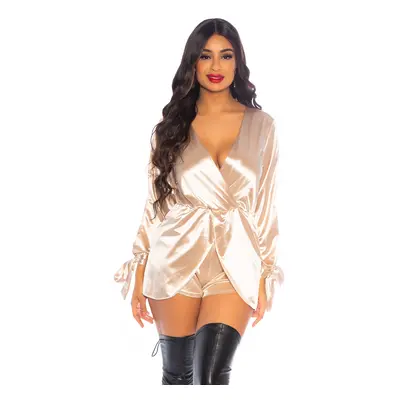 Sexy kombinéza Koucla Satin Look s dělenými rukávy BEIGE Einheitsgroesse