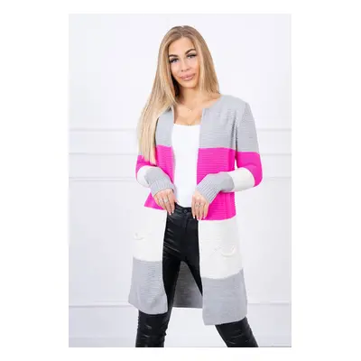 Svetr Cardigan na ramínka šedá+růžová neon UNI