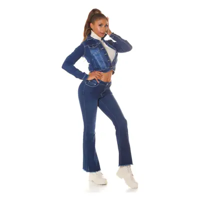 Sexy tmavý denim použitý vzhled flarred Jeans denimblue 42