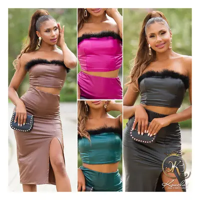 Sexy top Bandeau Crop z umělé kůže BRONZE Einheitsgroesse