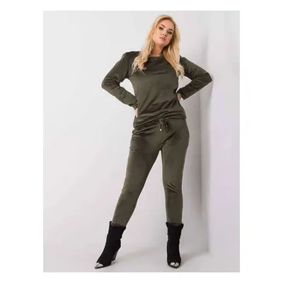 Dámská velurová plus size souprava v khaki barvě (6085) odstíny zelené