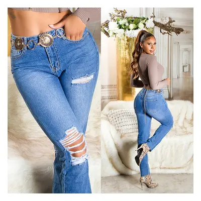 Sexy džíny s vysokým pasem Used Look Mom Jeans denimblue 34