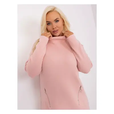 Světle růžový svetr plus size velikosti s rolákem XL