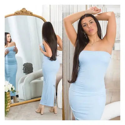 Sexy žebrované šaty Koucla Bandeau Maxidress babyblue Einheitsgroesse