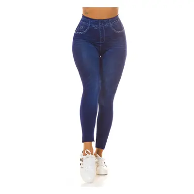 Sexy základní Jeggings s vysokým pasem blue Einheitsgroesse