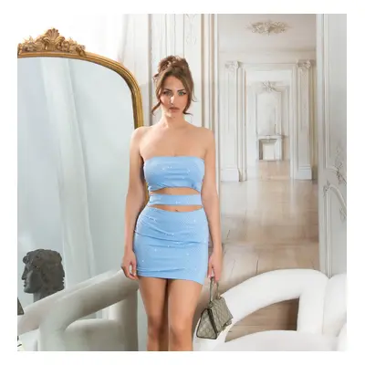 Sexy třpytivé minišaty Koucla Bandeau s výřezy babyblue Einheitsgroesse