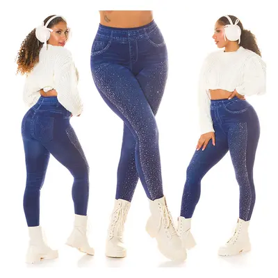 Sexy Jeggings s vysokým pasem Musthave s třpytkami blue Einheitsgroesse