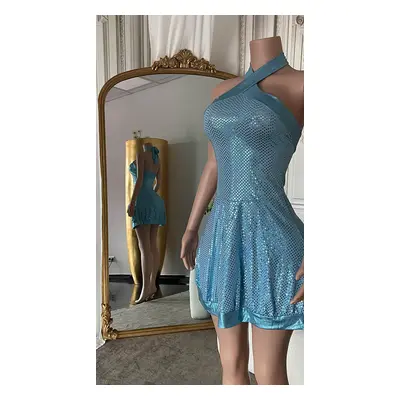 Sexy minišaty s výstřihem a třpytkami babyblue