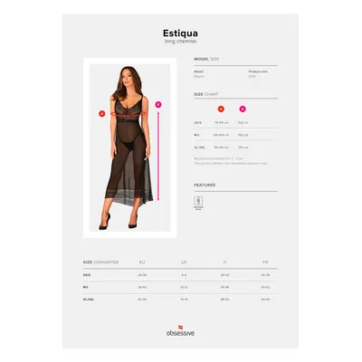 Elegantní košilka Estiqua long chemise - Obsessive černá