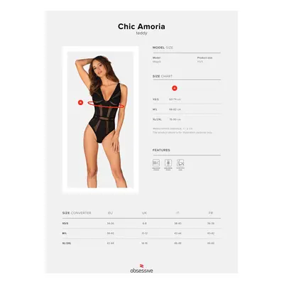 Luxusní body Chic Amoria teddy - Obsessive černá