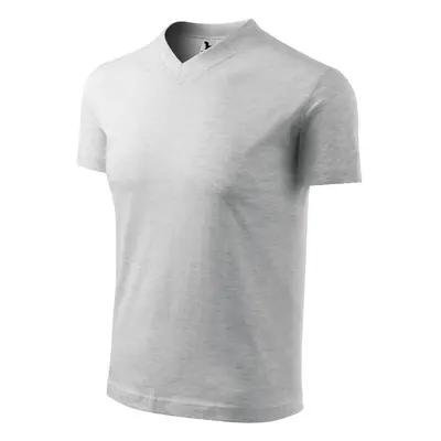 V-neck tričko unisex světle šedý melír S