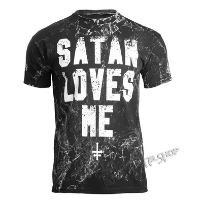 tričko hardcore pánské - SATAN LOVES ME - AMENOMEN - OMEN057KM ALLPRINT WHITE