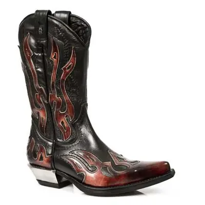 boty kožené dámské - Flame Biker (7921-S2) Black-Orange - NEW ROCK - M.7921-S2