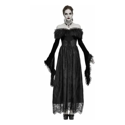 šaty dámské DEVIL FASHION - A Coven Affair long Gothic Dress with Faux-Fur Collar