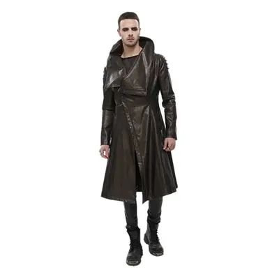 kabát pánský DEVIL FASHION - Villain Blues Punk Faux Leather Trench Coat - Brown