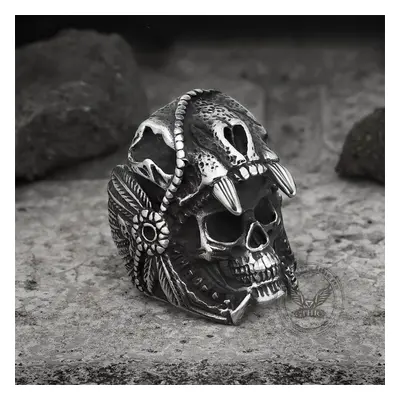 prsten Vintage Indian Jaguar Warrior Skull