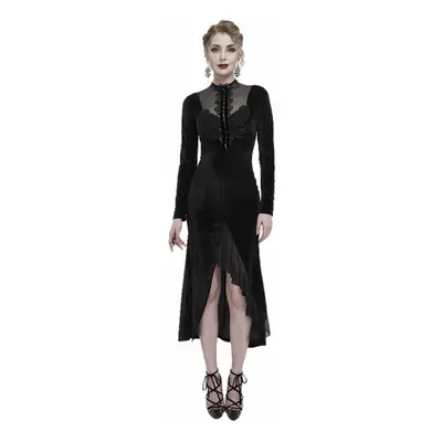 šaty dámské DEVIL FASHION - Black Vintage Gothic Velvet Slit Long Sleeve Fishtail Party