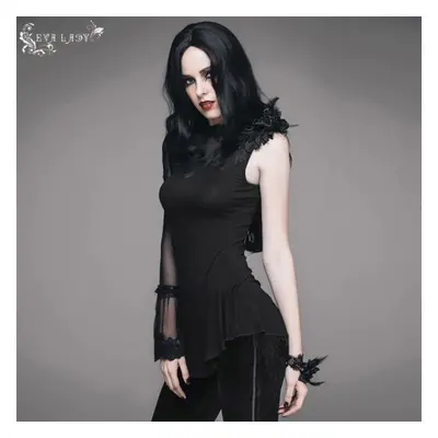 tričko gothic and punk dámské - In Flux Gothic Top With Mesh Panel And Lace - DEVIL FASHION - ET