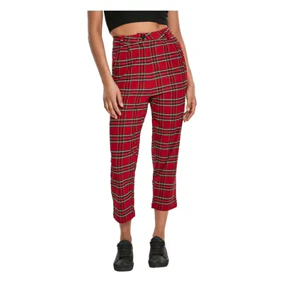 kalhoty dámské URBAN CLASSICS - High Waist Checker Cropped - red/blk