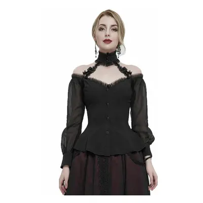 tričko gothic and punk dámské - Black gothic shirt with open shoulders - DEVIL FASHION - SHT0950